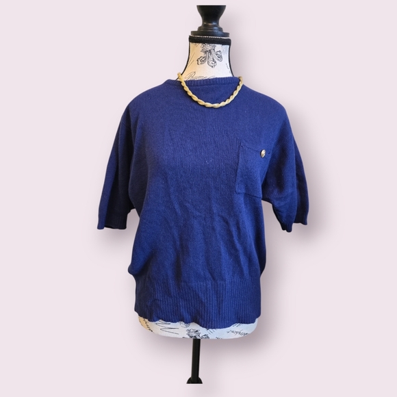 VINTAGE Liz Claiborne Navy Blue Lambswool/Angora Sweater - Picture 1 of 7